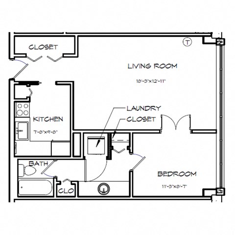 a floor plan of a house with a bedroom and a living room